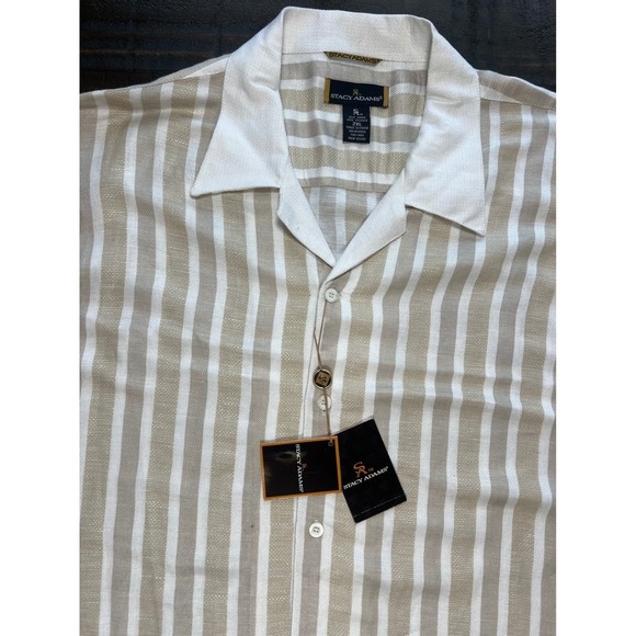 NWT Stacy Adams Linen/Viscose Short Sleeve Button Down Shirt, Tan and White 2XL - Picture 6 of 8